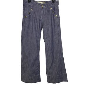 Y2K CELEBRITY PINK Denim Low Rise Wide Leg Sailor Dungaree Jeans Womens 7 Blue